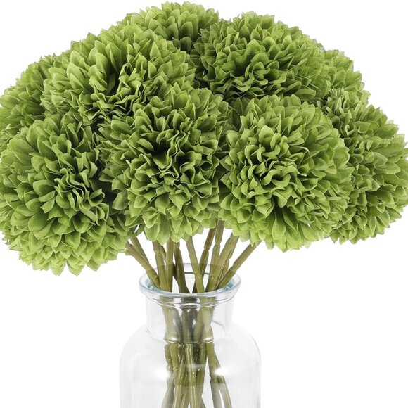 12 Pcs Artificial Chrysanthemums Flowers Green Flowers Silk Fake Mums Flowers fo
